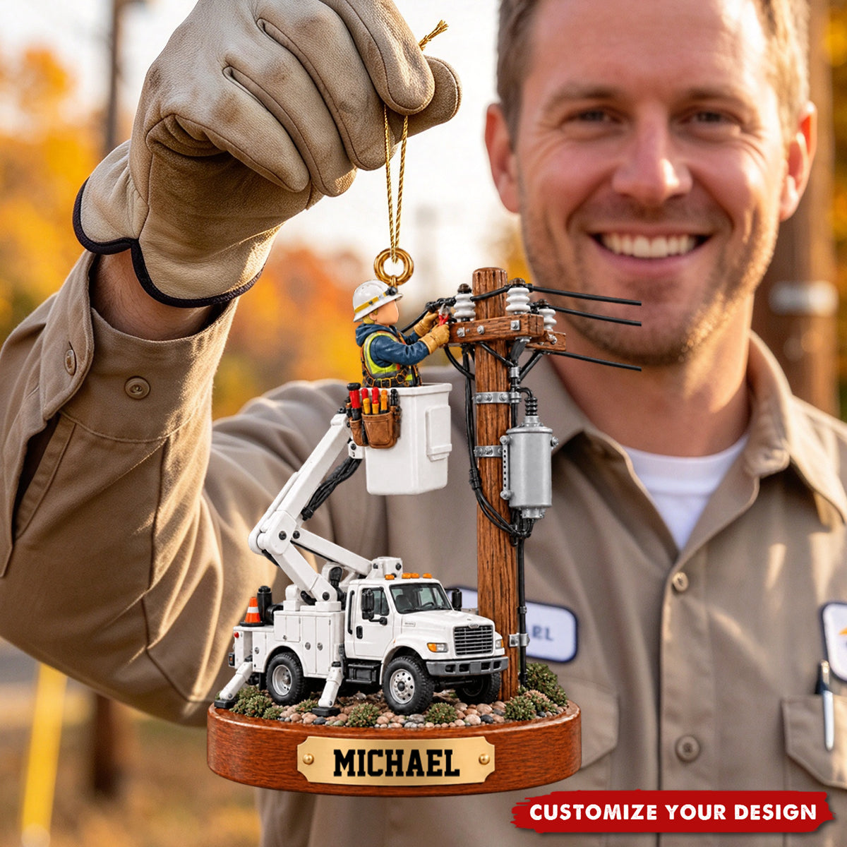 Personalized Lineman Bucket Truck Christmas Ornament