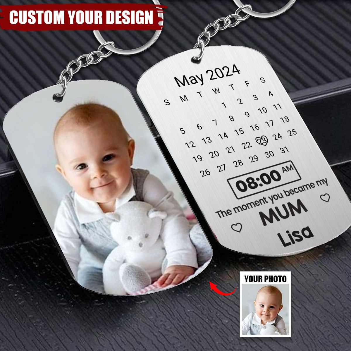 Custom Photo The Moment You Became My Mommy - Family Personalized Keychain - Mother's Day, Baby Shower Gift, Gift For First Mom